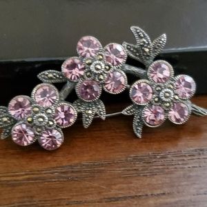STUNNING VINTAGE S.S. PINK FLOWERS BROOCH